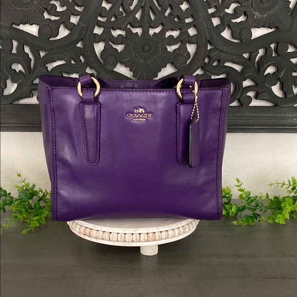Coach Purple Leather Tote with Elegant Design-Small - Picture 9 of 9
